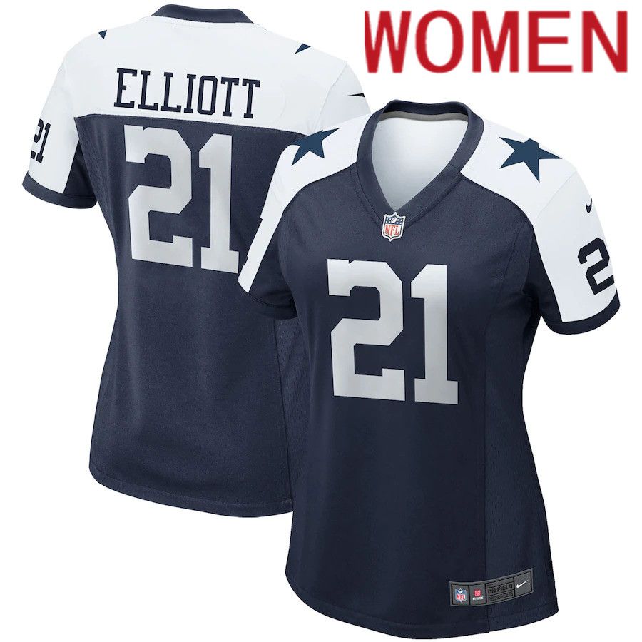 Women Dallas Cowboys #21 Ezekiel Elliott Nike Navy Alternate Game Team NFL Jersey->women nfl jersey->Women Jersey